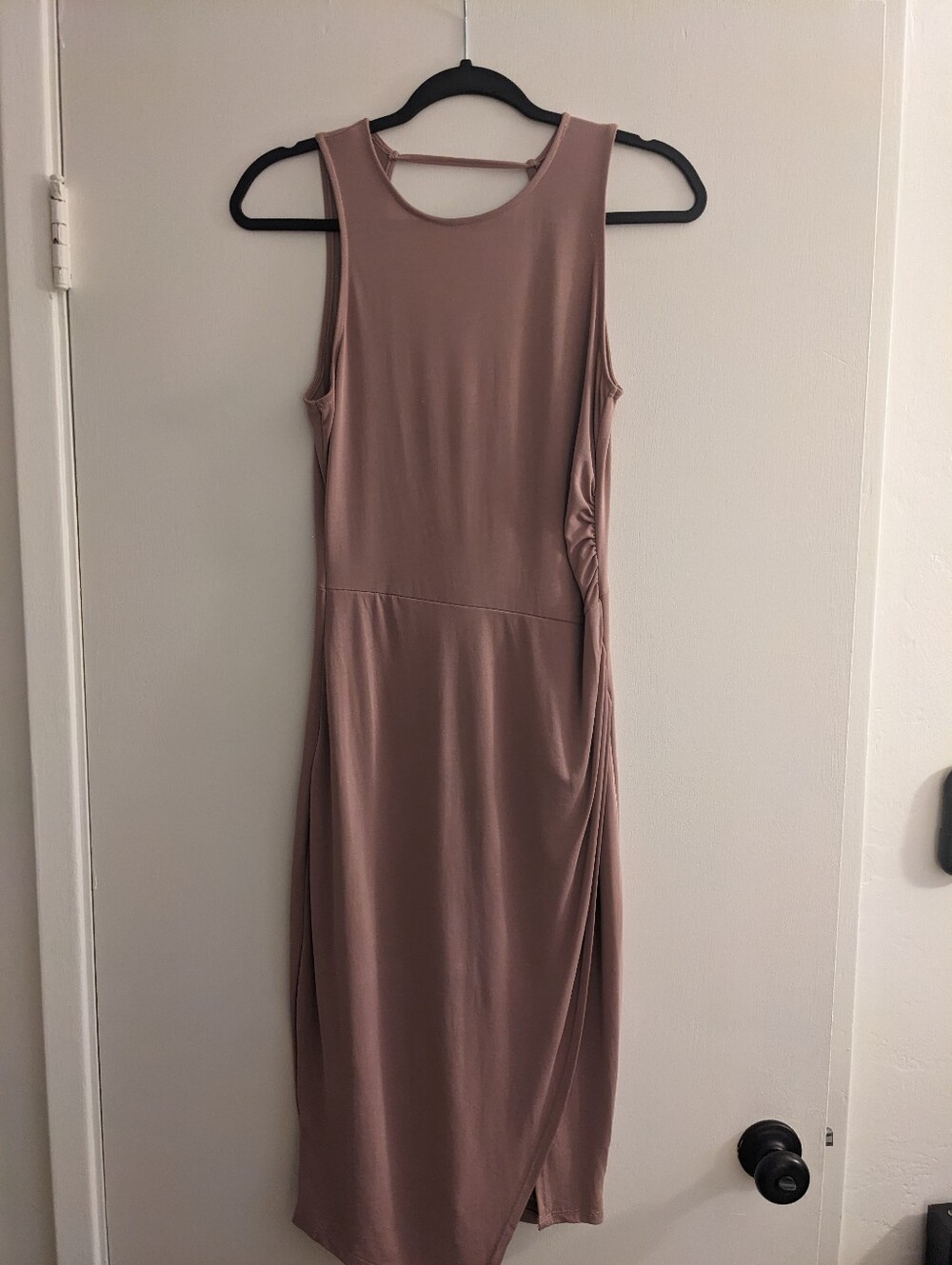 Mauve Ruched Left Side Slit Midi Dress - Small